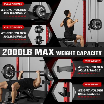 Power Cage C21 Multi-Function 2000LB Power Rack with Dual Pulley Cable & Squat Rack